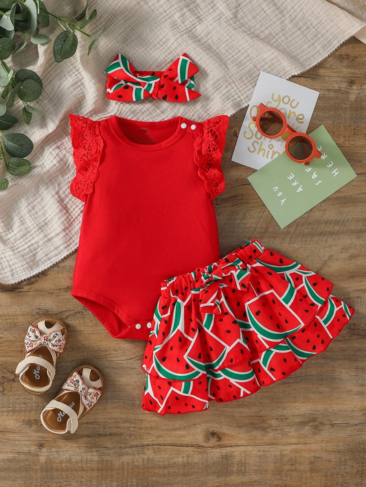 Baby Girl Watermelon Outfit – Sleeveless Summer Shirt Set