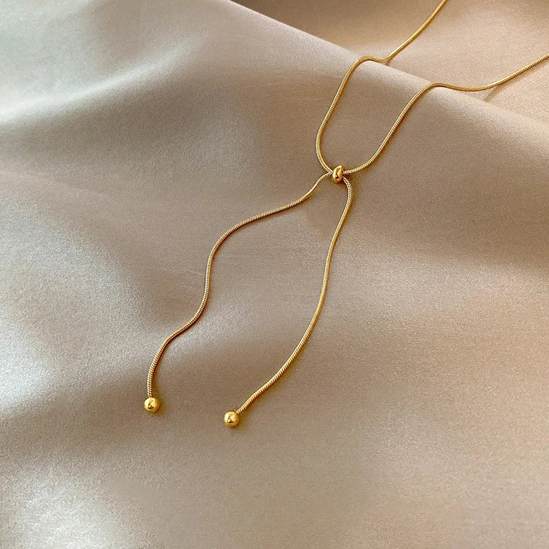 DIEYURO Stainless Steel Retro Adjustable Gold Clavicle Necklace – Simple Unique Design for Women