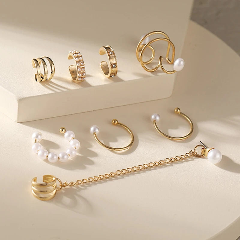10Pcs Rose Gold Leaf Ear Cuff Set – Non-Piercing Women’s Jewelry