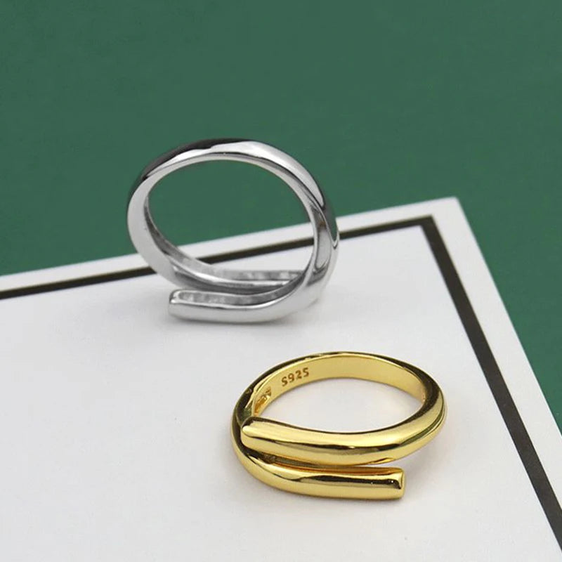 Silver Double Layer Geometric Ring – Handmade Luxury Women’s Jewelry
