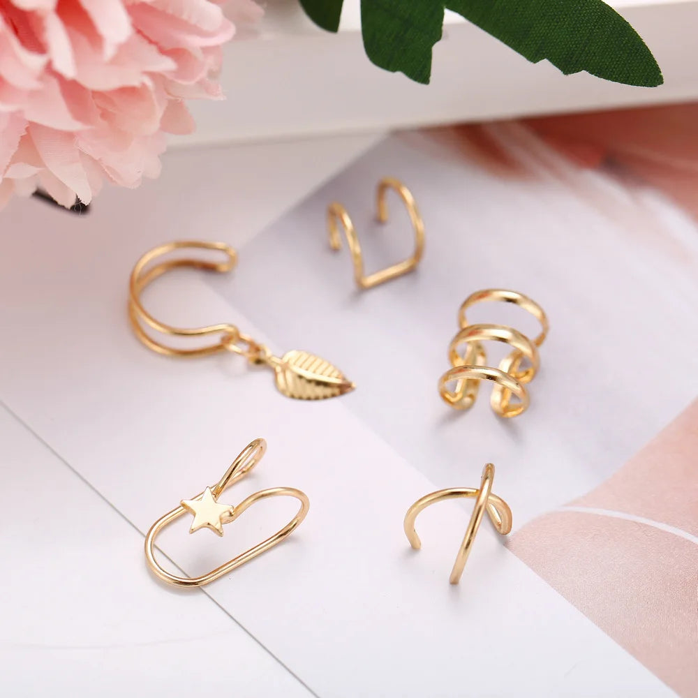 10Pcs Rose Gold Leaf Ear Cuff Set – Non-Piercing Women’s Jewelry