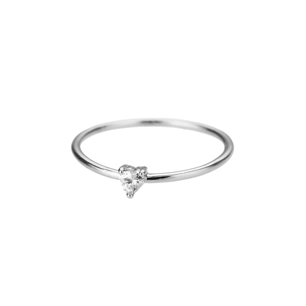 Zircon Little Heart Stainless Steel Ring – Minimalist Dainty Valentine’s Gift for Women
