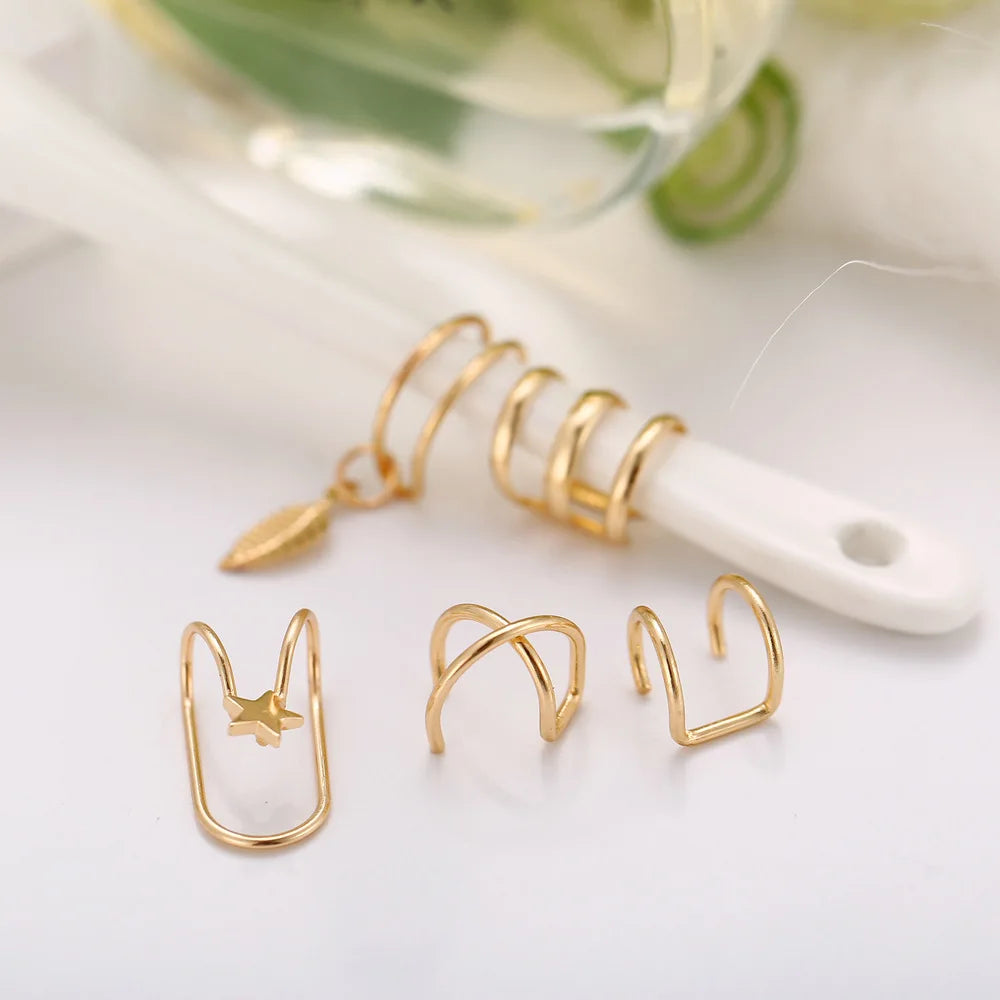10Pcs Rose Gold Leaf Ear Cuff Set – Non-Piercing Women’s Jewelry