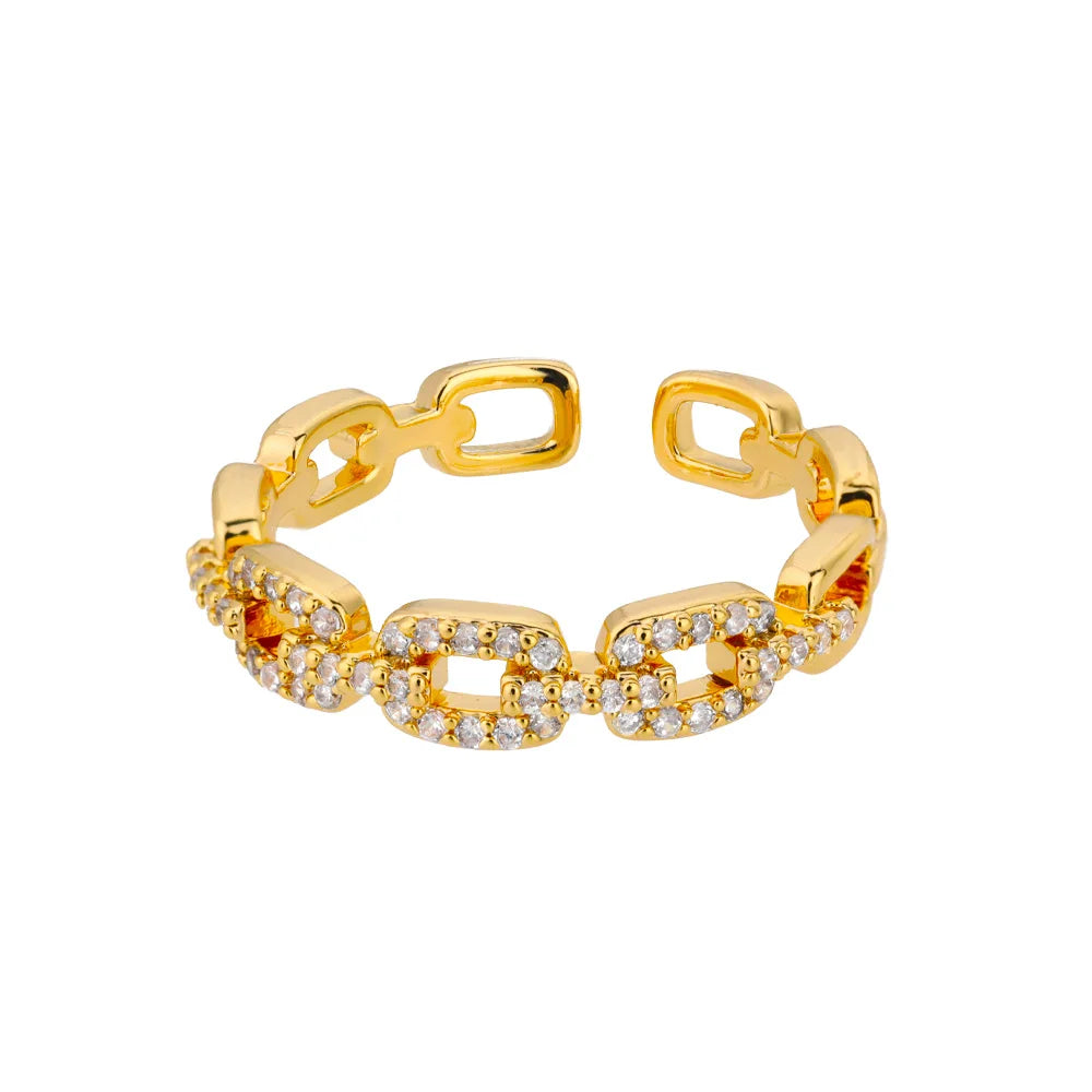 Classic Zircon Twist Chain Ring – Elegant Stainless Steel Couple’s Jewelry