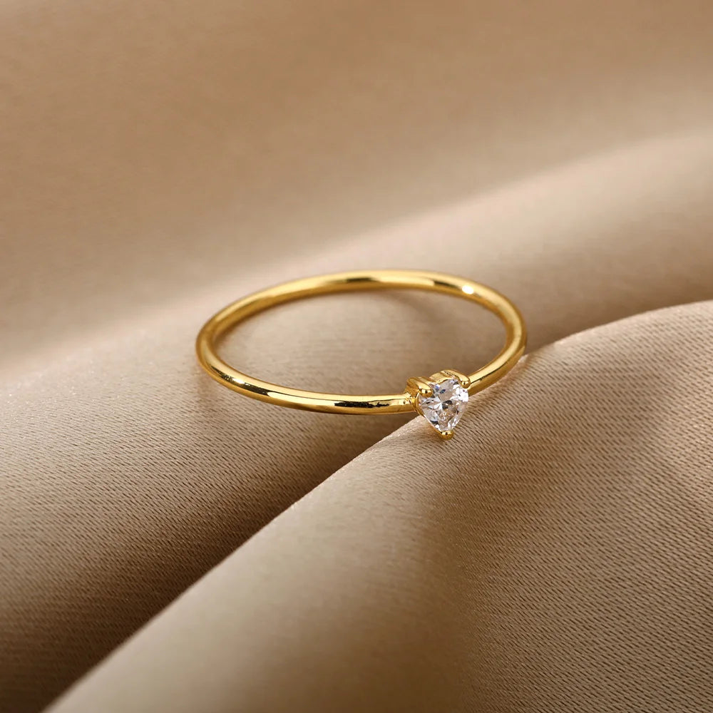 Zircon Little Heart Stainless Steel Ring – Minimalist Dainty Valentine’s Gift for Women