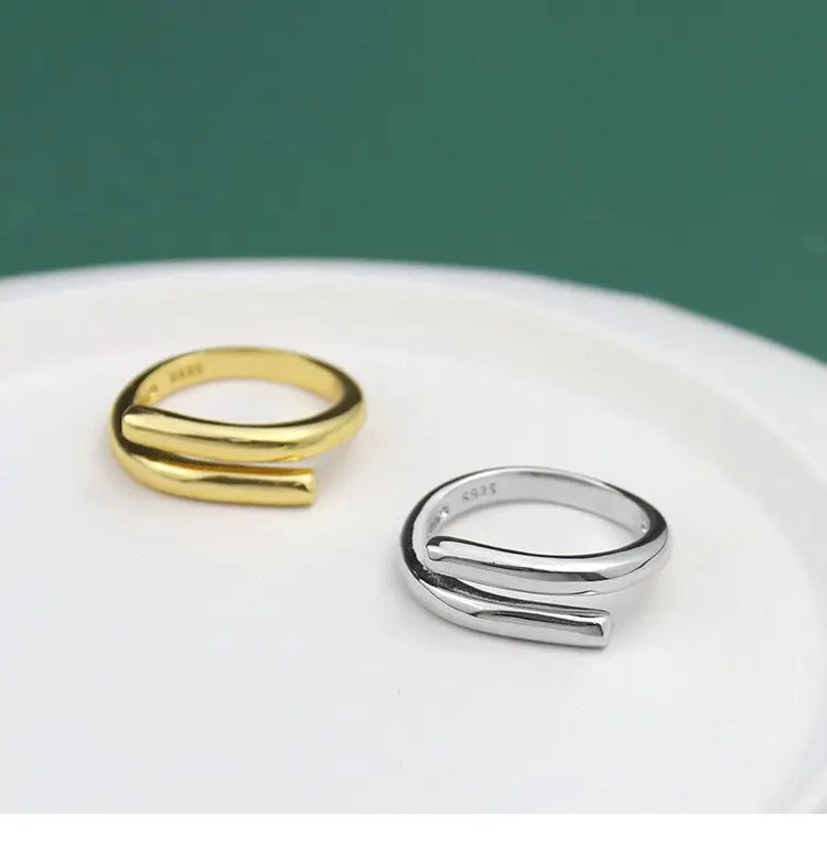 Silver Double Layer Geometric Ring – Handmade Luxury Women’s Jewelry