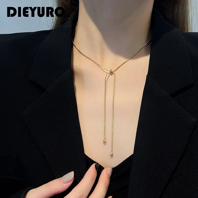 DIEYURO Stainless Steel Retro Adjustable Gold Clavicle Necklace – Simple Unique Design for Women