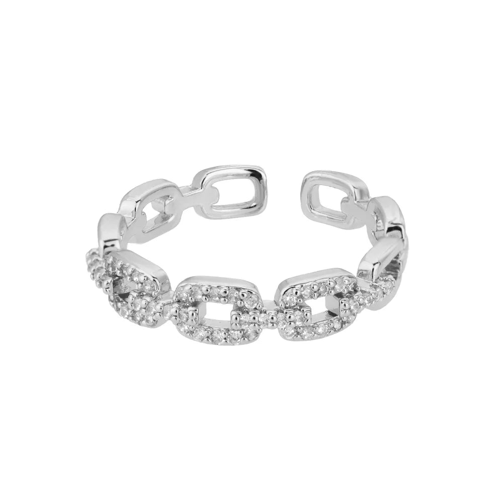 Classic Zircon Twist Chain Ring – Elegant Stainless Steel Couple’s Jewelry