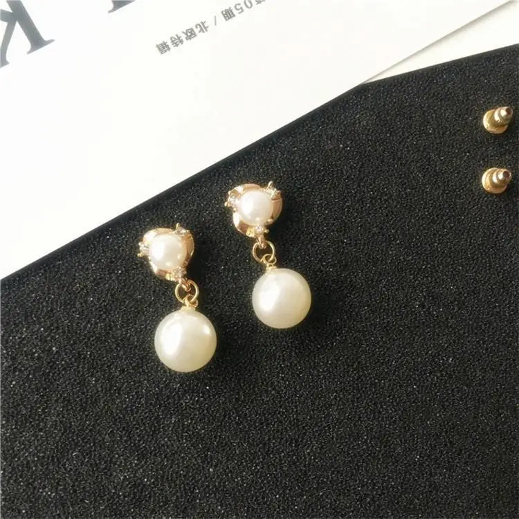 Simple Pearl Bean Earrings – Crystal Women’s Fashion Jewelry