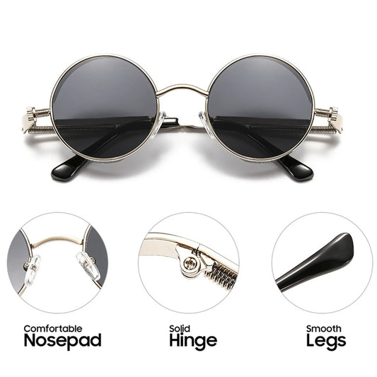 VIVIBEE Vintage Steampunk Red Round Sunglasses – Punk Alloy Metal Gothic Shades for Men & Women 2025