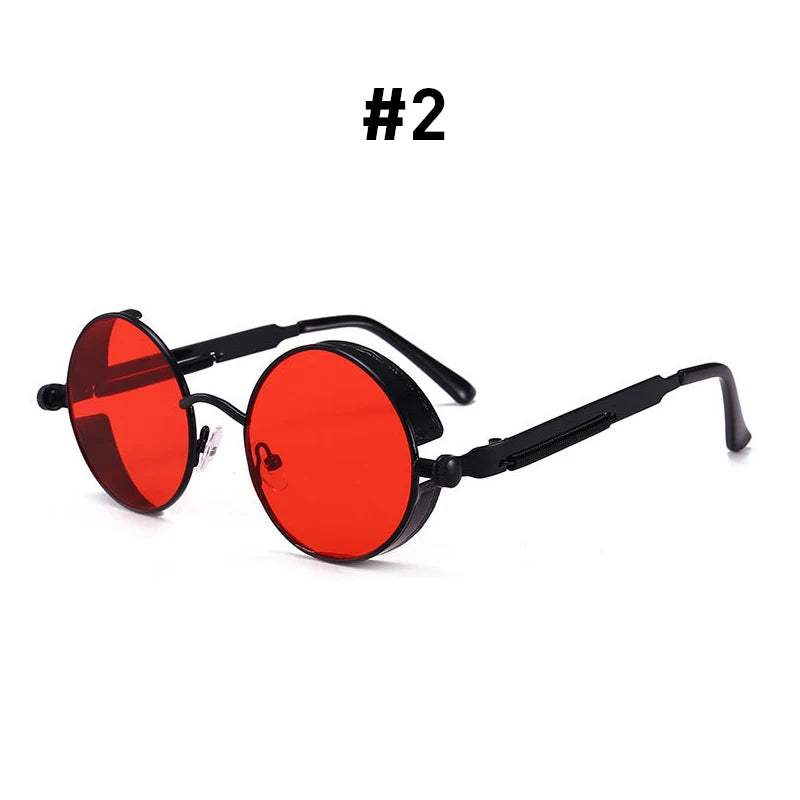 VIVIBEE Vintage Steampunk Red Round Sunglasses – Punk Alloy Metal Gothic Shades for Men & Women 2025