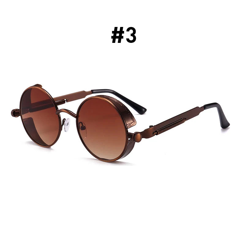 VIVIBEE Vintage Steampunk Red Round Sunglasses – Punk Alloy Metal Gothic Shades for Men & Women 2025