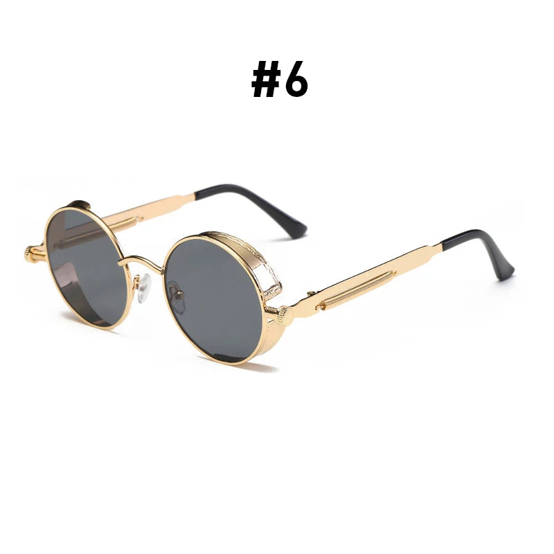 VIVIBEE Vintage Steampunk Red Round Sunglasses – Punk Alloy Metal Gothic Shades for Men & Women 2025