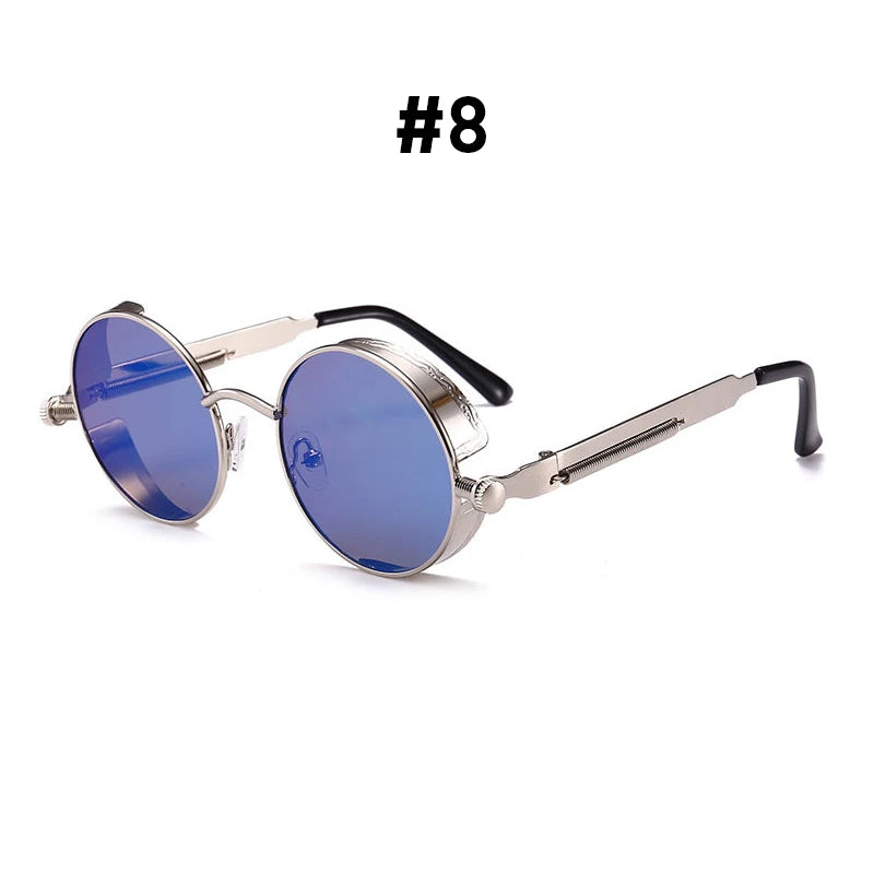 VIVIBEE Vintage Steampunk Red Round Sunglasses – Punk Alloy Metal Gothic Shades for Men & Women 2025