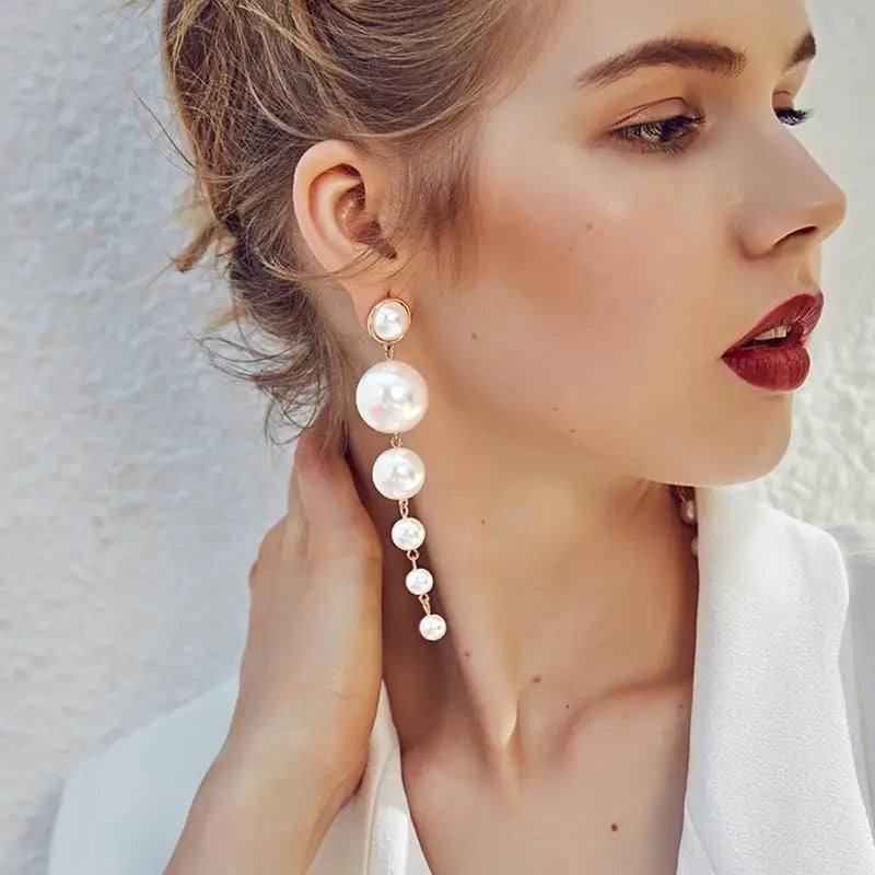 Simple Pearl Bean Earrings – Crystal Women’s Fashion Jewelry