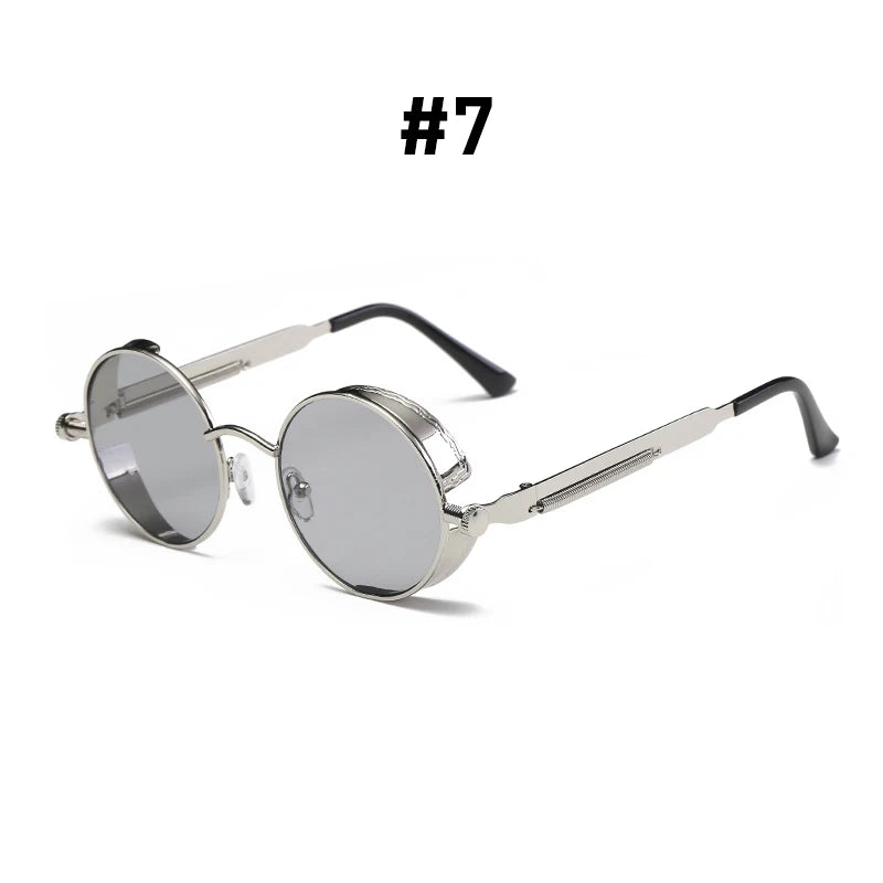 VIVIBEE Vintage Steampunk Red Round Sunglasses – Punk Alloy Metal Gothic Shades for Men & Women 2025