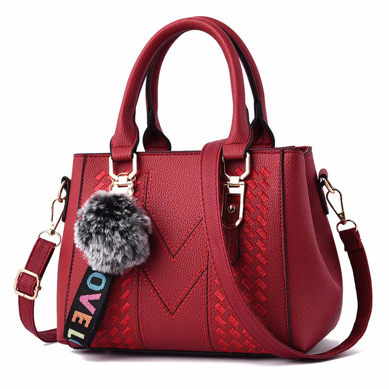 Embroidered Leather Handbag – Stylish Messenger Shoulder Bag for Women