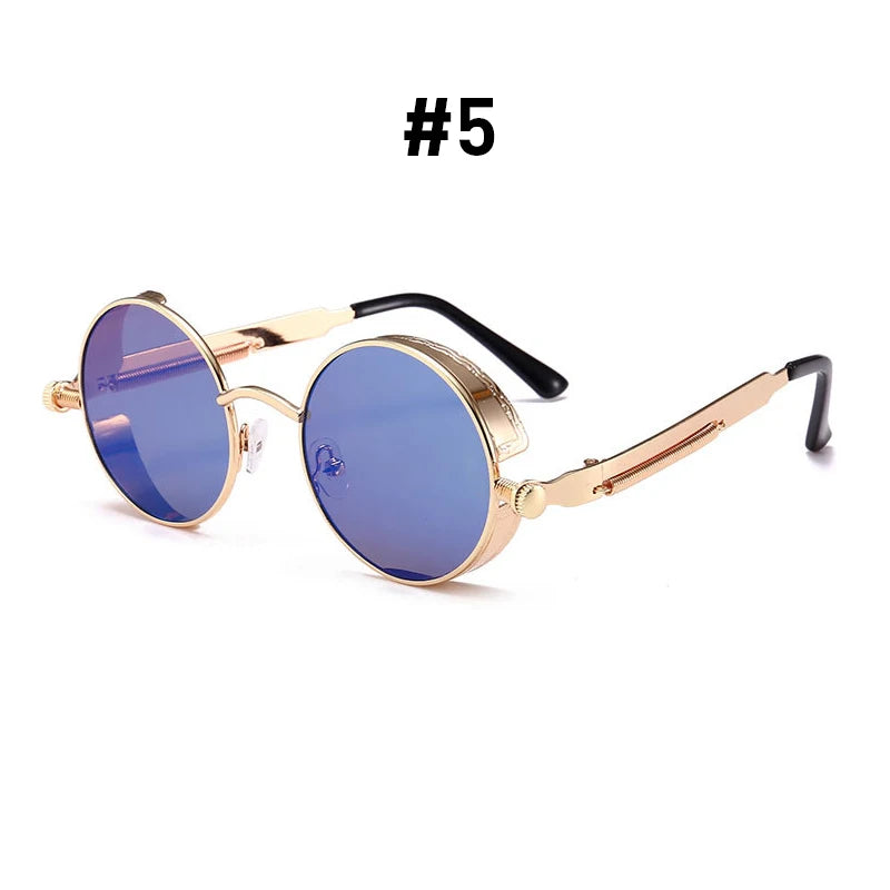 VIVIBEE Vintage Steampunk Red Round Sunglasses – Punk Alloy Metal Gothic Shades for Men & Women 2025
