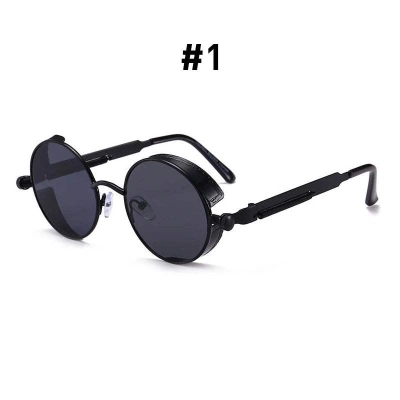 VIVIBEE Vintage Steampunk Red Round Sunglasses – Punk Alloy Metal Gothic Shades for Men & Women 2025