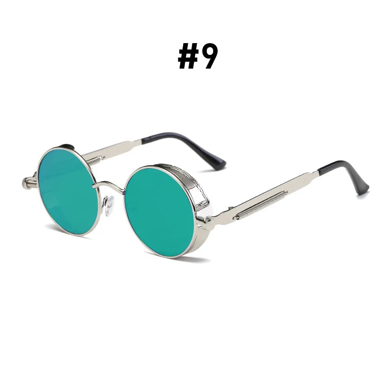 VIVIBEE Vintage Steampunk Red Round Sunglasses – Punk Alloy Metal Gothic Shades for Men & Women 2025