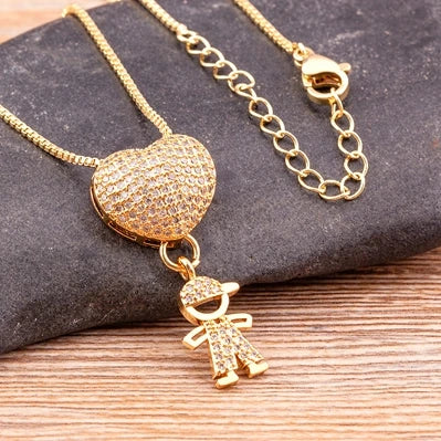 Nidin Romantic Heart Cubic Zirconia Pendant Necklace – Family Jewelry Gift for Mother