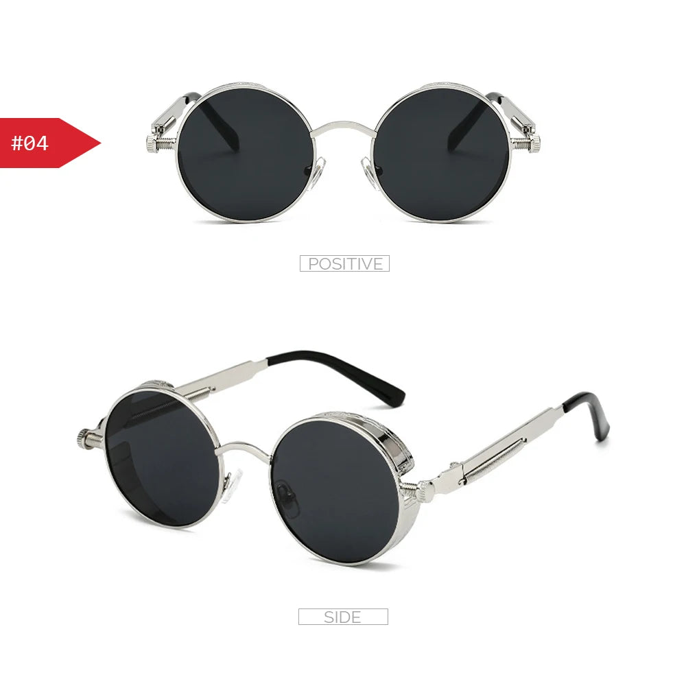 VIVIBEE Vintage Steampunk Red Round Sunglasses – Punk Alloy Metal Gothic Shades for Men & Women 2025