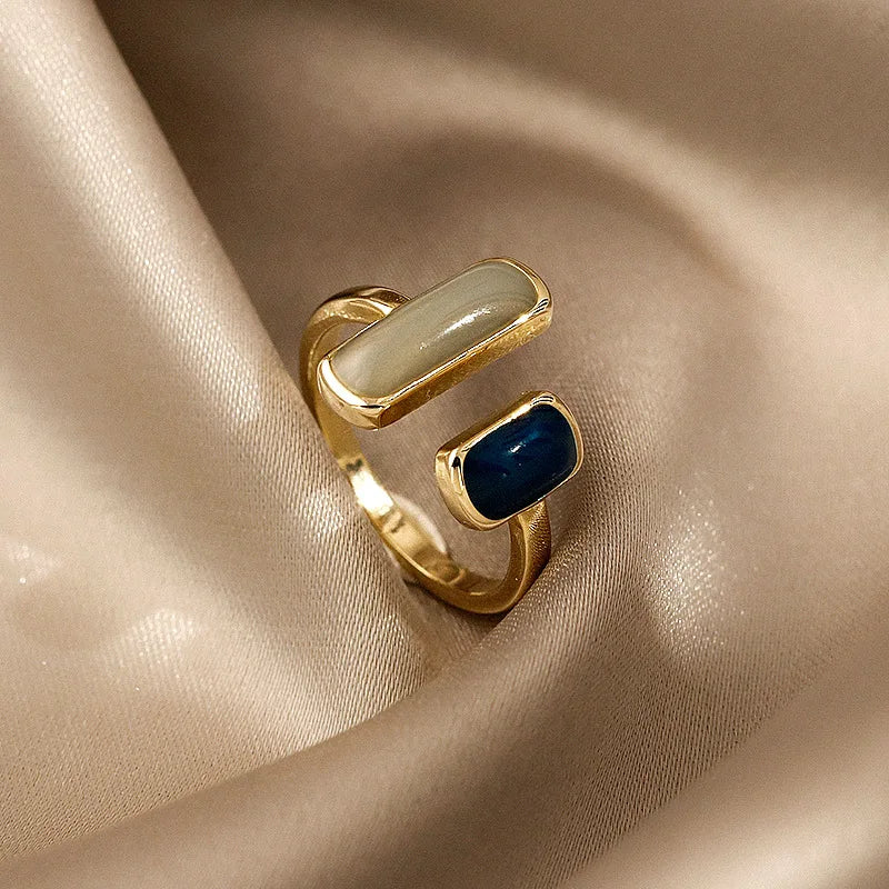Adjustable Colorful Drip Glaze Ring – Retro Geometric Gold Metal Jewelry