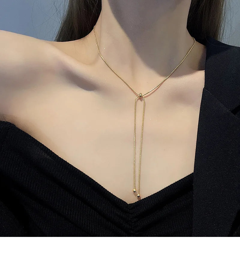 DIEYURO Stainless Steel Retro Adjustable Gold Clavicle Necklace – Simple Unique Design for Women