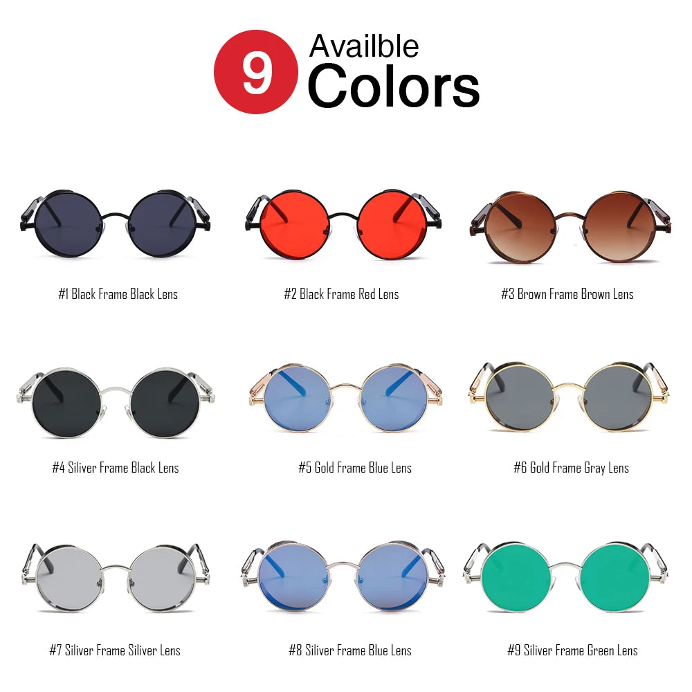 VIVIBEE Vintage Steampunk Red Round Sunglasses – Punk Alloy Metal Gothic Shades for Men & Women 2025