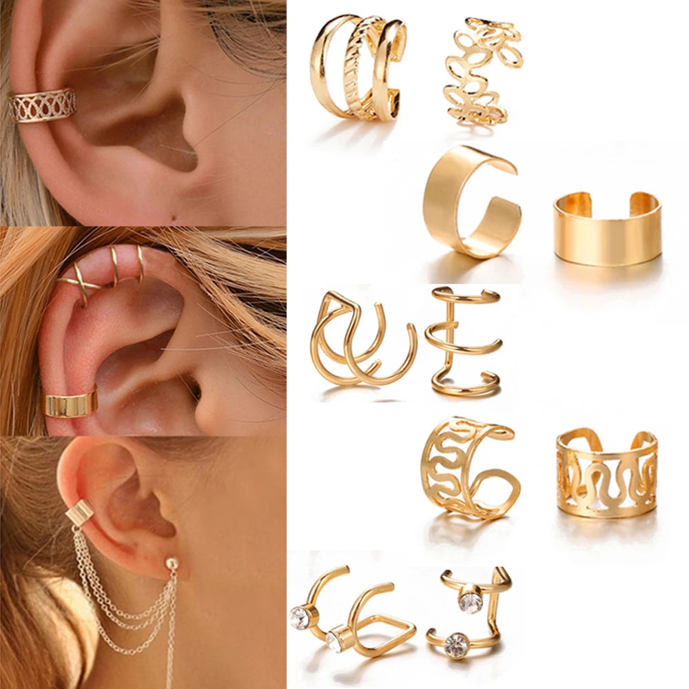10Pcs Rose Gold Leaf Ear Cuff Set – Non-Piercing Women’s Jewelry