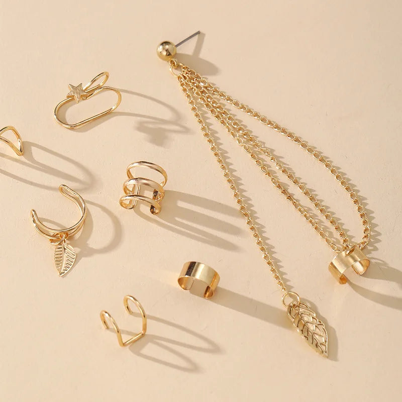 10Pcs Rose Gold Leaf Ear Cuff Set – Non-Piercing Women’s Jewelry