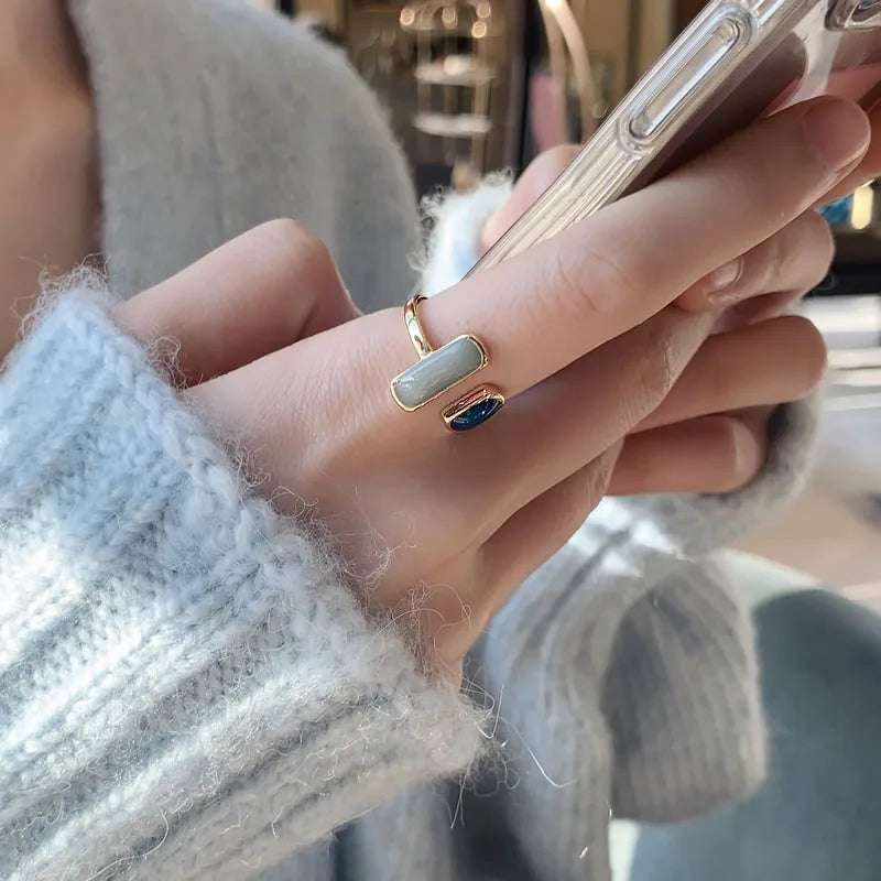 Adjustable Colorful Drip Glaze Ring – Retro Geometric Gold Metal Jewelry
