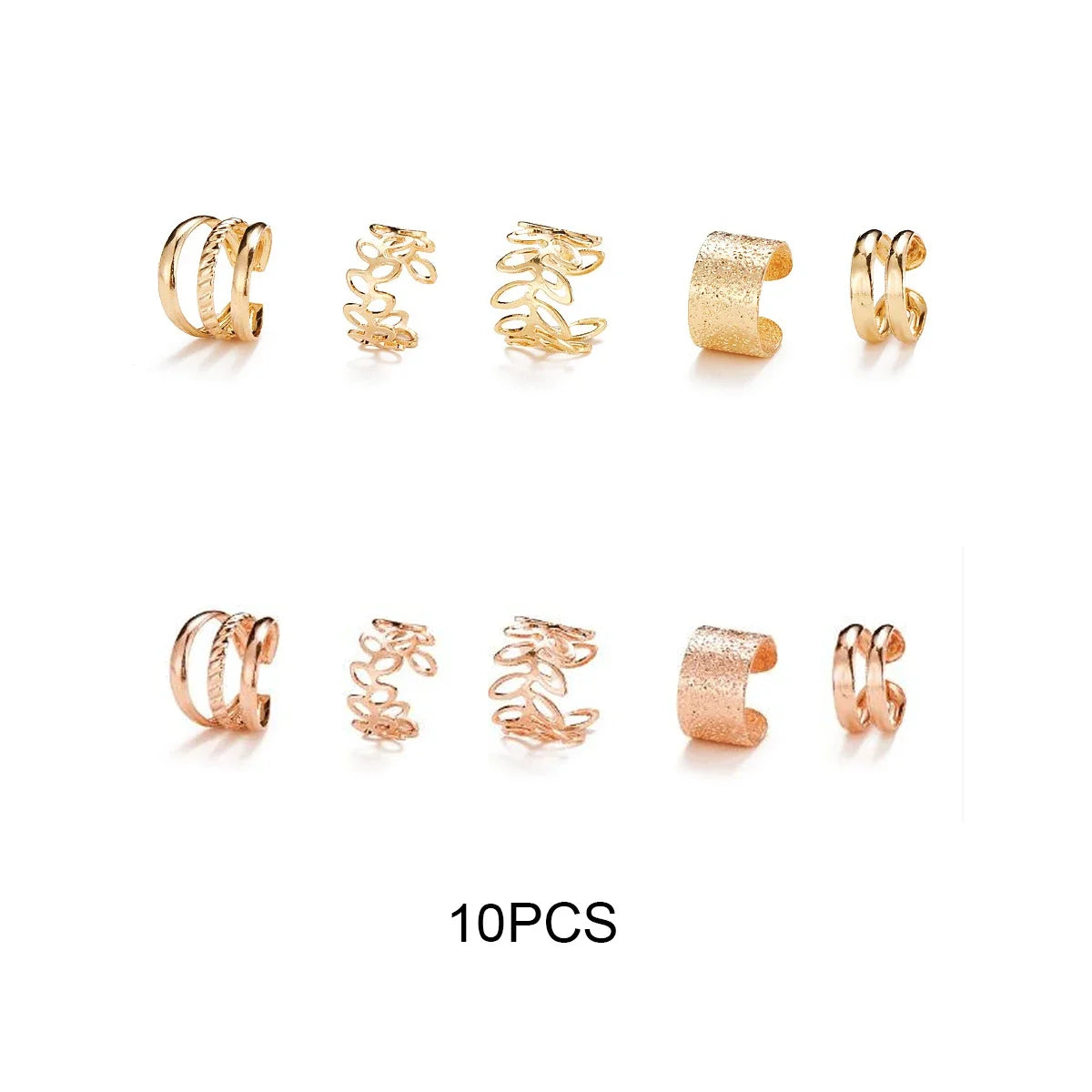 10Pcs Rose Gold Leaf Ear Cuff Set – Non-Piercing Women’s Jewelry