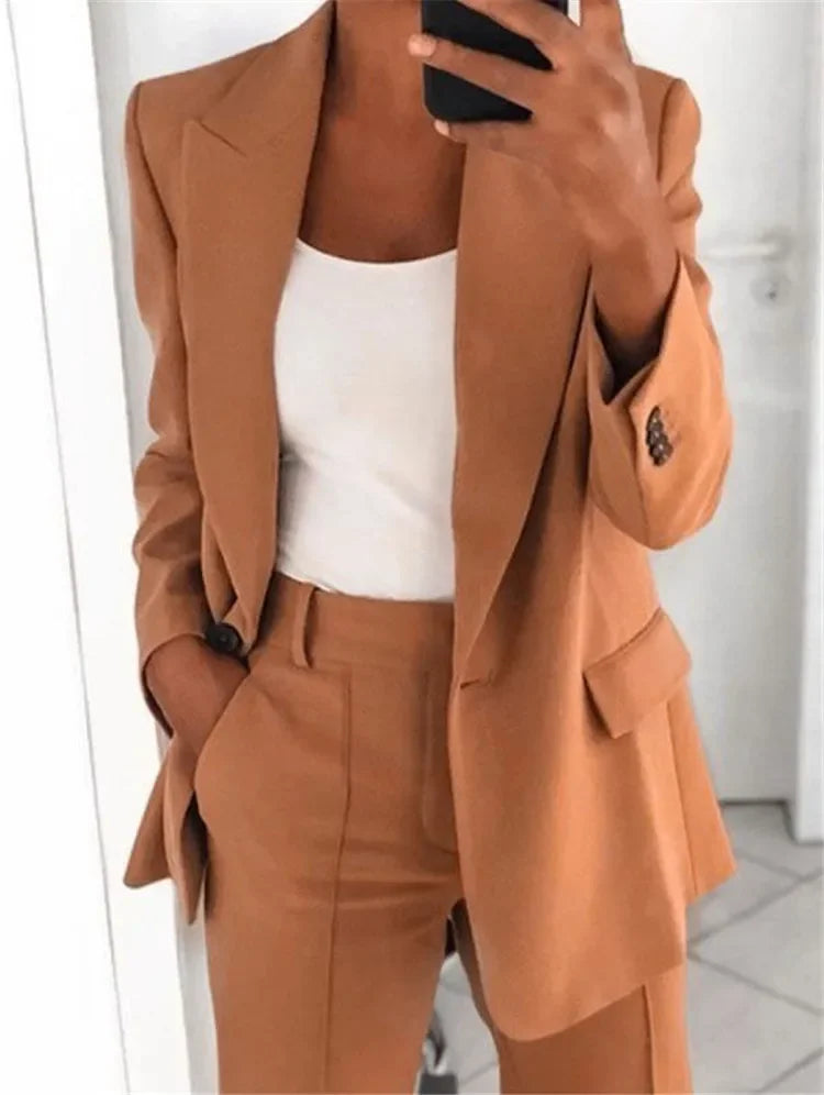 Women's Plus Size Blazer – Casual Long Sleeve with Suit Collar