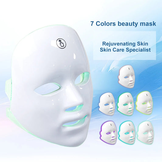 LED 7-Colors Facial Mask – Photodynamic Therapy for Skin Moisture, Rejuvenation, Anti-Acne, Wrinkle Removal & Pore Shrinking – Professional Salon & Home Use