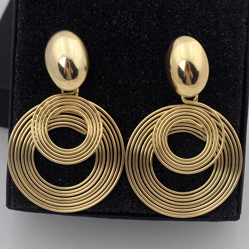Big Round Metal Statement Earrings – Gold & Silver Geometric Women’s Jewelry