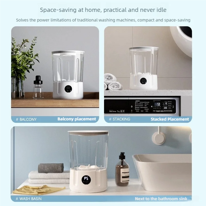 1.5L Cordless Mini Washer – USB Rechargeable, 2 Speeds, Perfect for Socks & Underwear on the Go