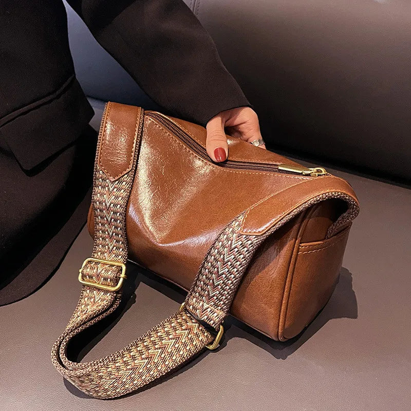 Vintage PU Leather Boston Handbag – Small Designer Crossbody & Travel Shoulder Bag for Women