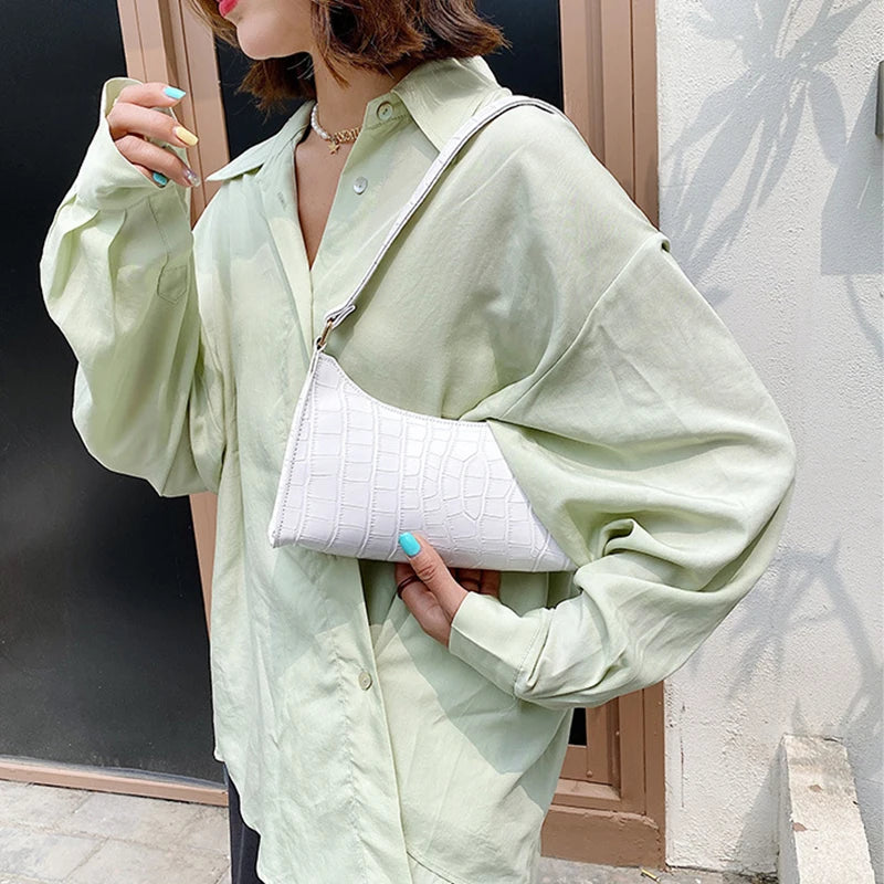 Retro Alligator Pattern PU Leather Handbag – Small Shoulder & Clutch Tote for Women