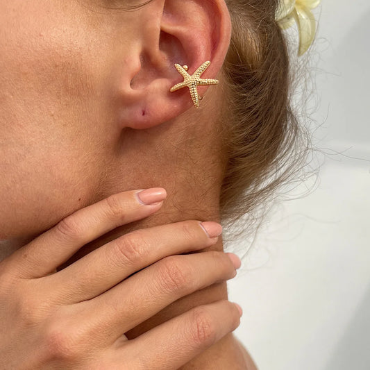 Boho Starfish Shell Ear Cuffs – Asymmetrical Beach Party Earrings for Women