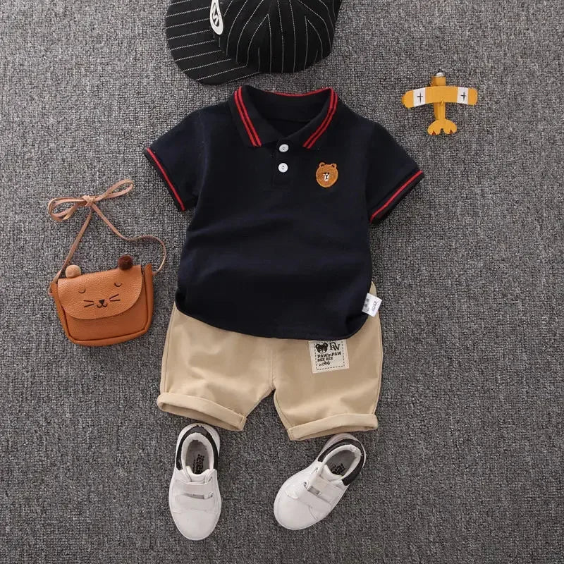 2PCS Mother & Kids Summer Cotton Sets – Boys’ Short Sleeve T-Shirt & Shorts Fashion Suit