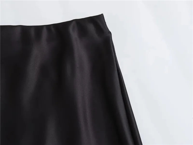 MUJER 2025 Satin High Waist Midi Skirt – Elegant Summer Office Skirt for Women
