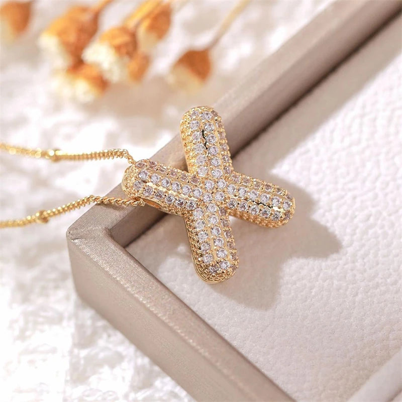 Gold A–Z Letter Necklace – Zircon Pendant Minimalist Chain