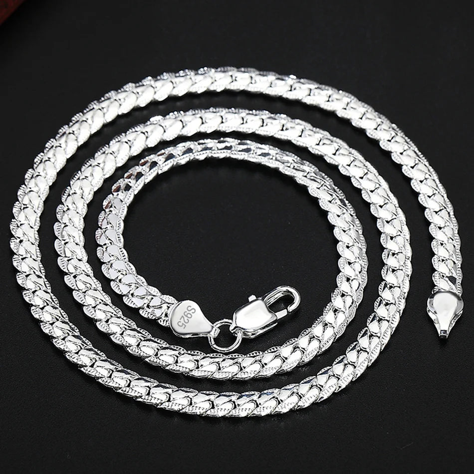 KCRLP 925 Sterling Silver 6mm Side Chain Necklace – Unisex Wedding & Fashion Jewelry
