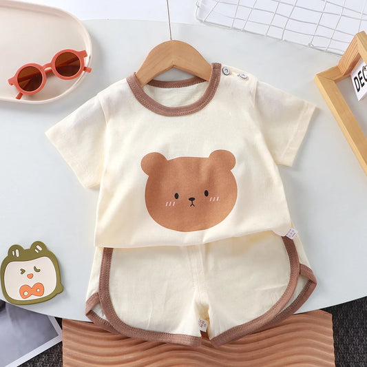 Summer Cotton Cartoon Baby Outfit – 2-Piece T-Shirt & Shorts Set for Girls & Boys (0-4 Years)