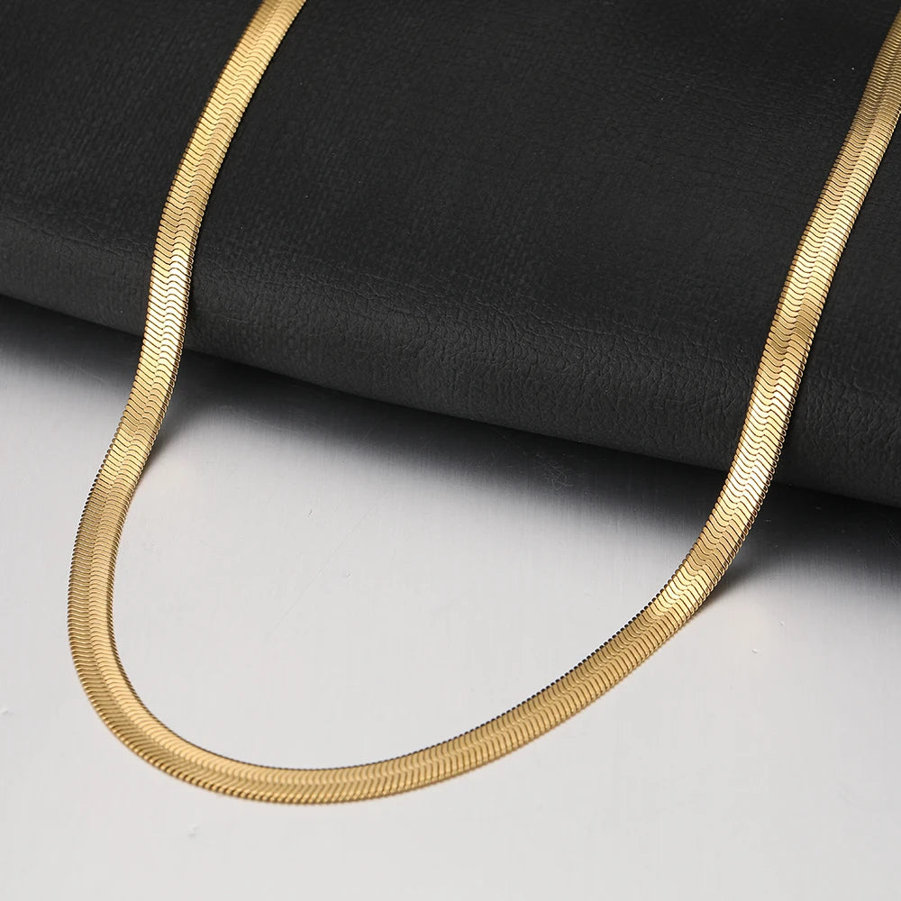Stainless Steel Herringbone Snake Chain – Unisex Waterproof Choker Necklace