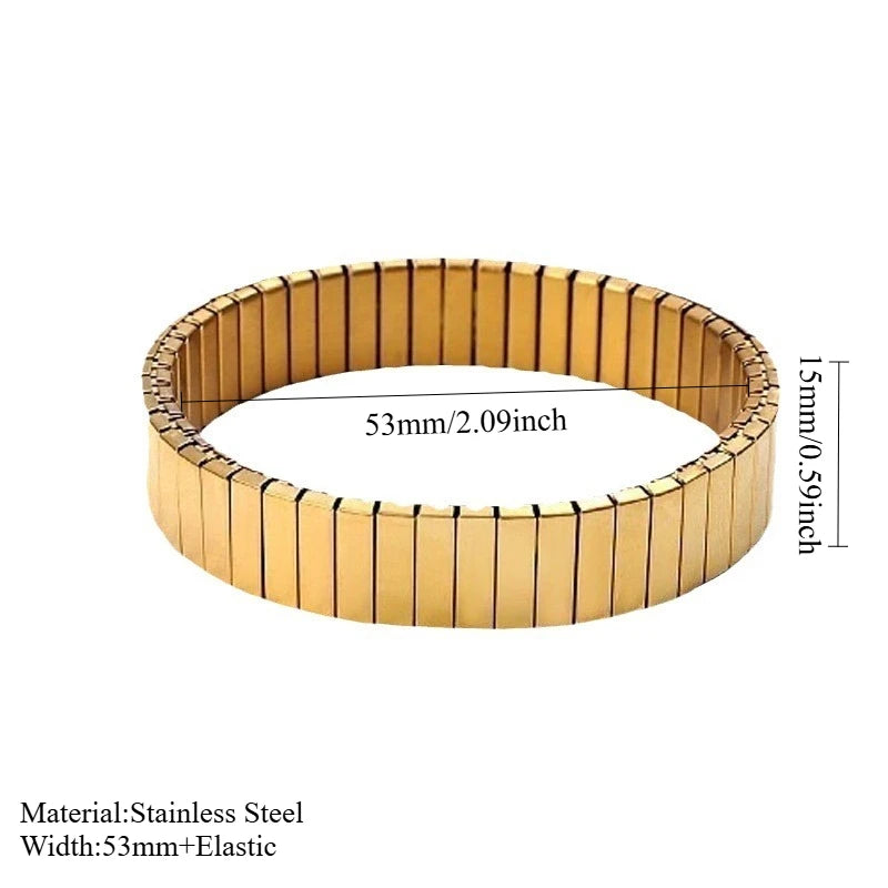 Loe Titanium Steel Gold Plated Heart Elastic Bracelet – Punk Hip Hop Jewelry for Women