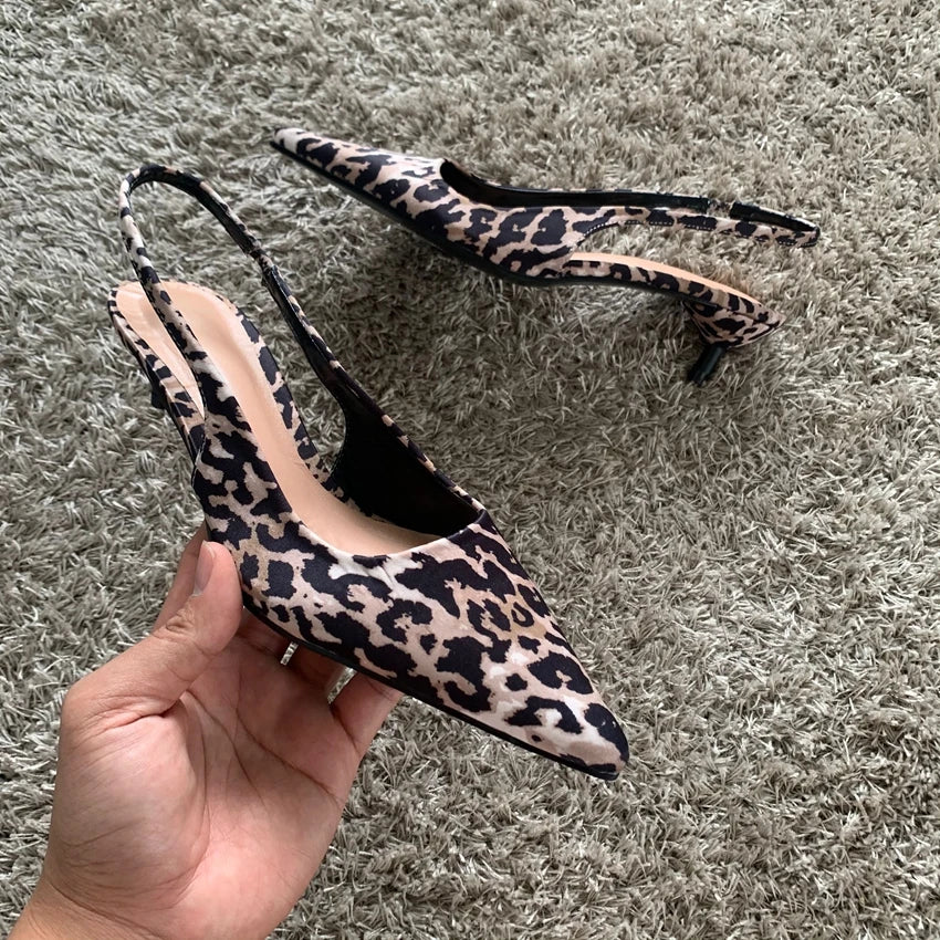 Leopard Print Pointed Toe Heels – Elegant Summer Slingback Pumps for Women