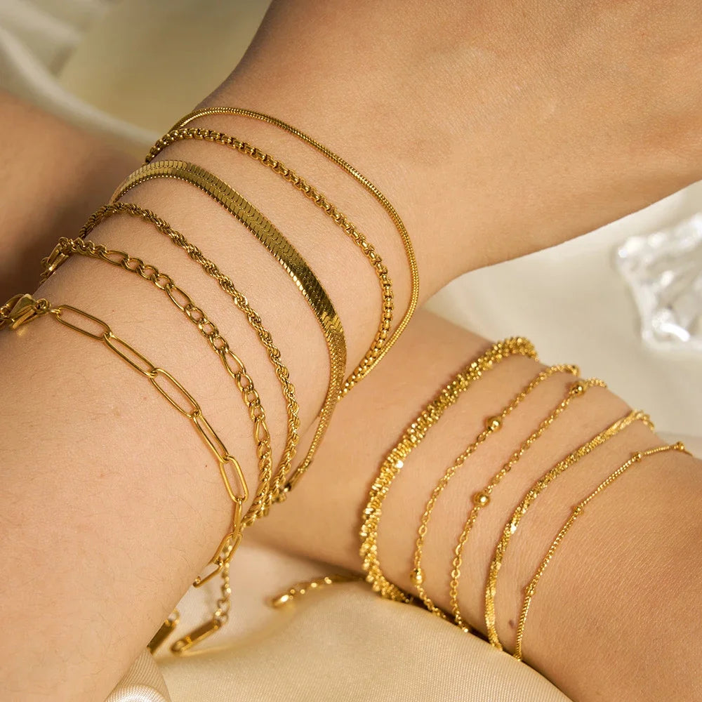 Gold Stainless Steel Twist Cuban Chain Bracelet – Women’s Jewelry Gift