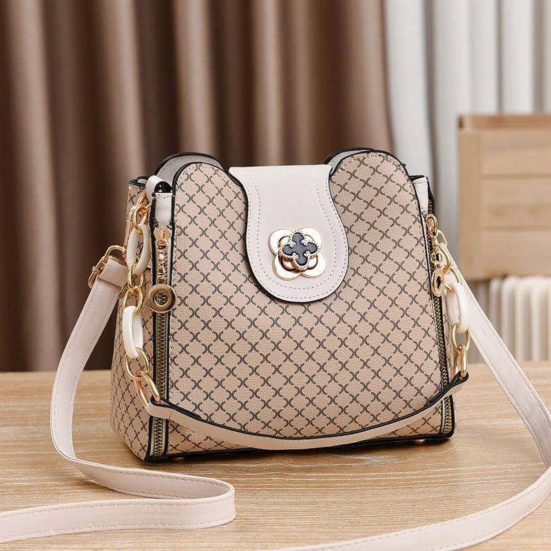 Luxury Check Print Bucket Bag – Large Capacity Shoulder & Crossbody Handbag for Women